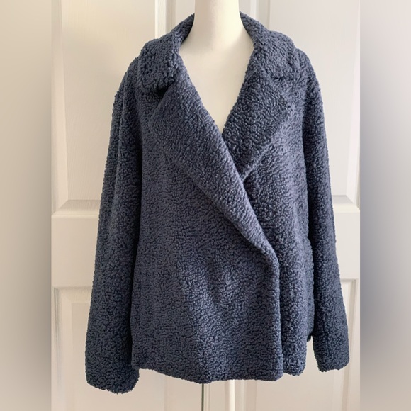 LAUREN CONRAD Women’s Dark Slate Blue Pink Long Sleeve Shaggy Moto Jacket - Picture 4 of 12